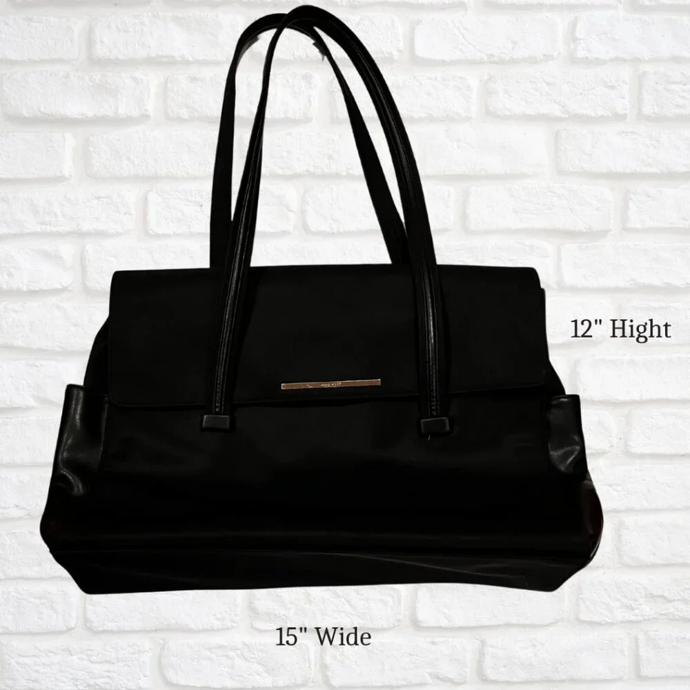 Nine West Black Laptop Tote Bag - Zippered Work Purse Travel-Friendly, 12x15x4